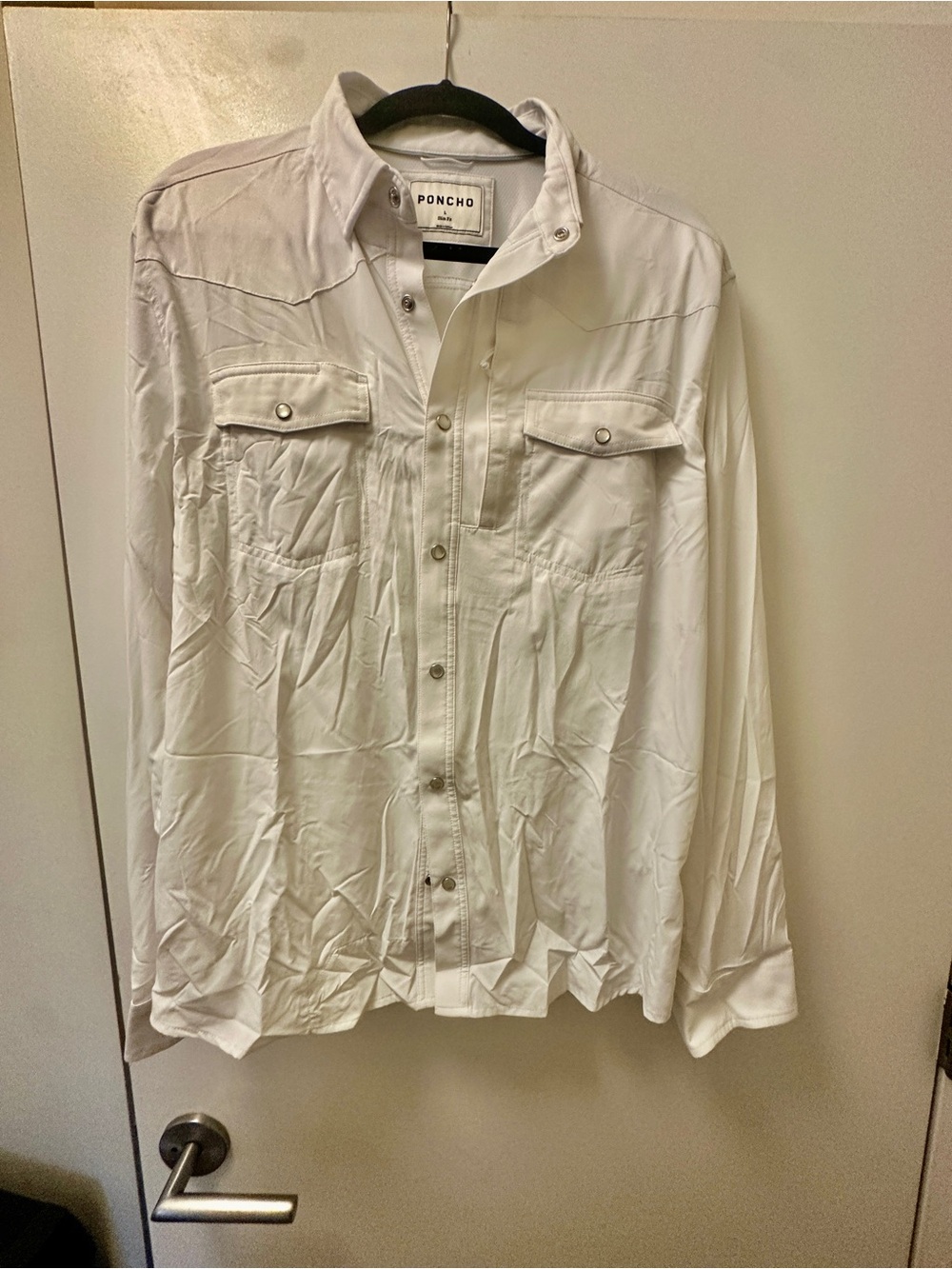Poncho White Men's Casual Button-Down Shirt with Chest Pockets